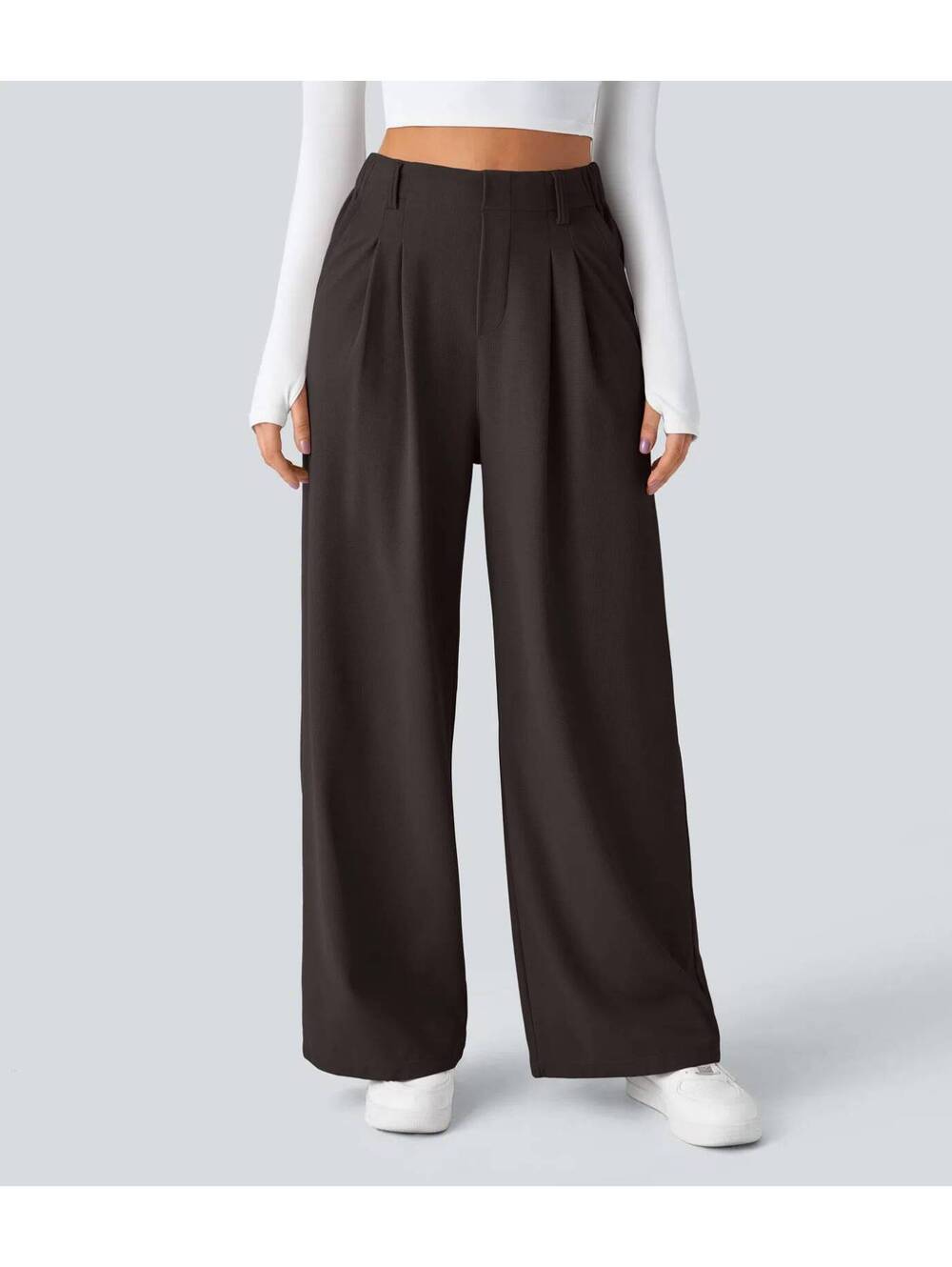 HALARA High Waisted Pocket Wide Leg Waffle Work Pants- M Tall